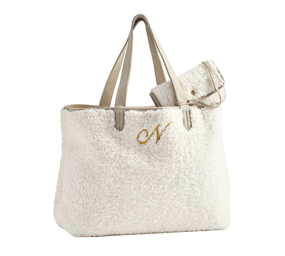 Sherpa Faux Fur Tote Bag, Ivory - Pottery Barn