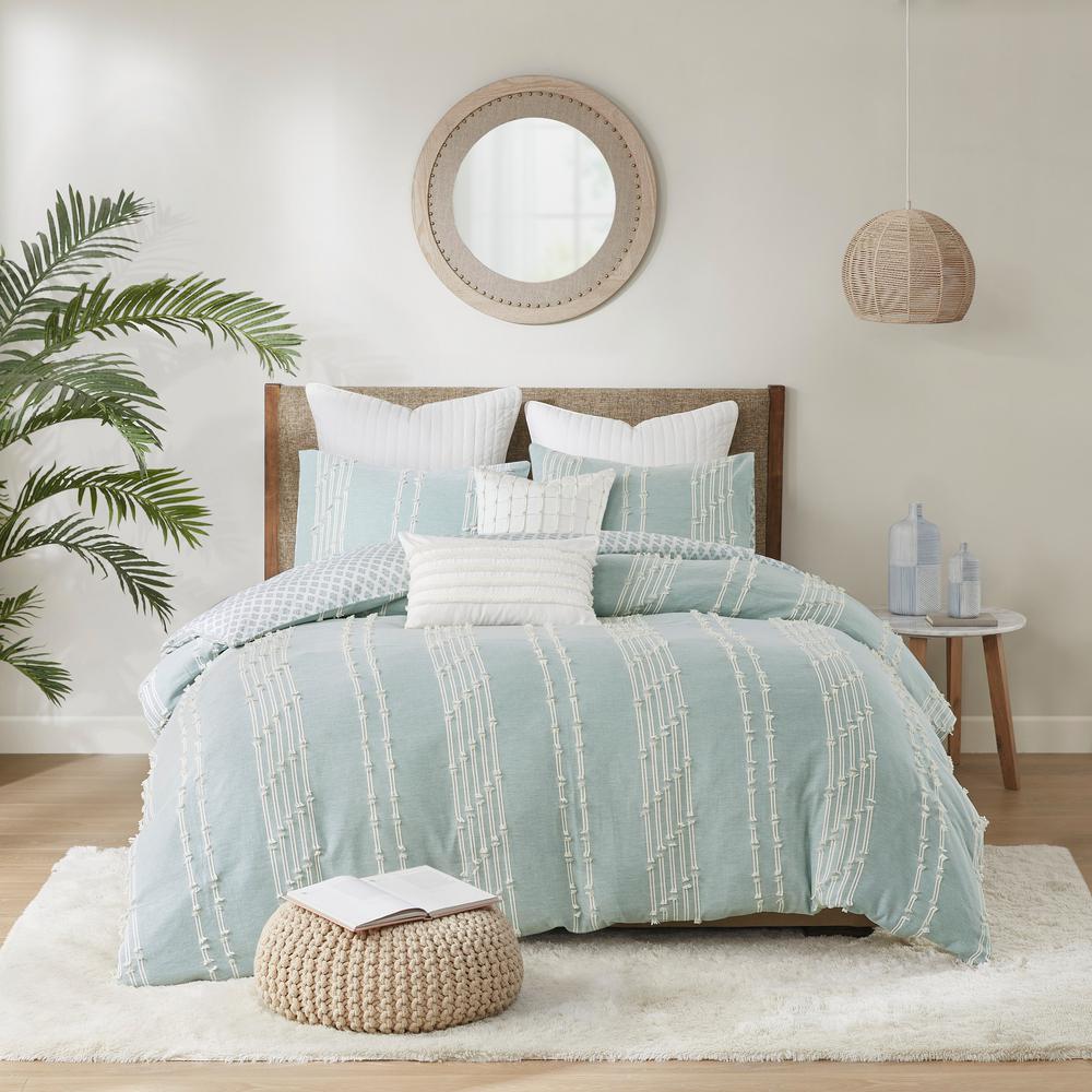 Inkivy Kara 3 Piece Aqua Fullqueen Cotton Jacquard Comforter Mini Set Blue Home Depot Havenly 6241