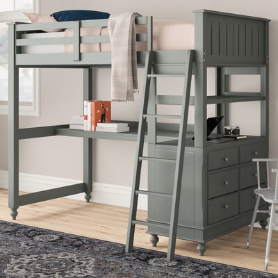 Orval Twin Over Full L Shaped Bunk Bed, Xo Solid Wood Loft Bed With Bookcase And Angle Ladder