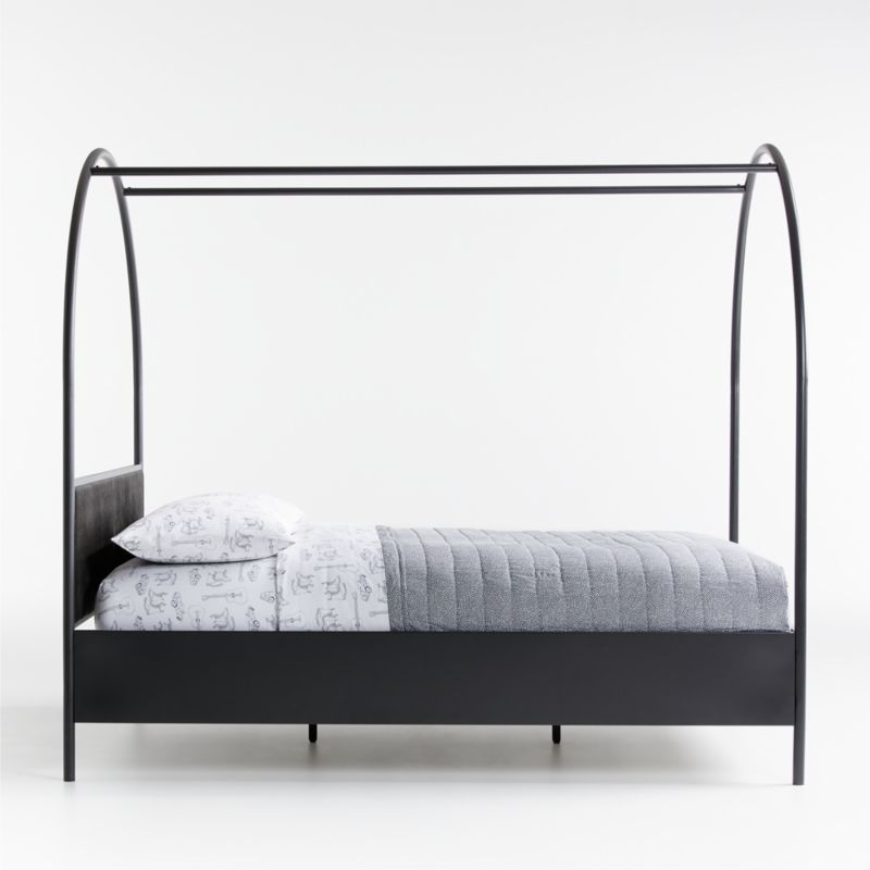 Canyon Arched Twin Black Canopy Bed with Upholstered Headboard Crate and Barrel Havenly