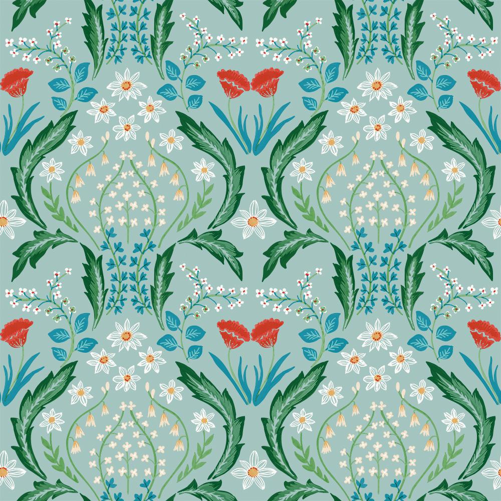 Tempaper Scandi Floral Teal Peel and Stick Wallpaper, 60 sq. ft., Blue