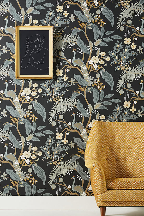 Rifle Paper Co. Peacock Wallpaper By Rifle Paper Co. in Black