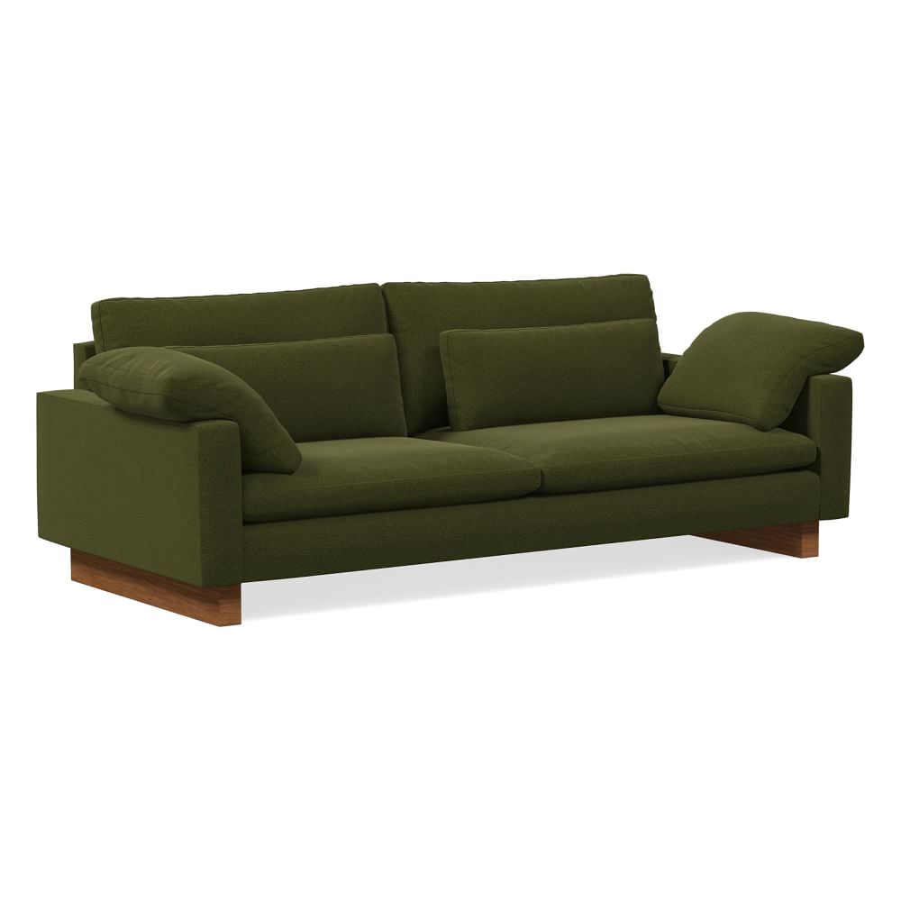 Harmony 92 Multi Seat Sofa Standard Depth Distressed Velvet Tarragon Dark Walnut West Elm Havenly