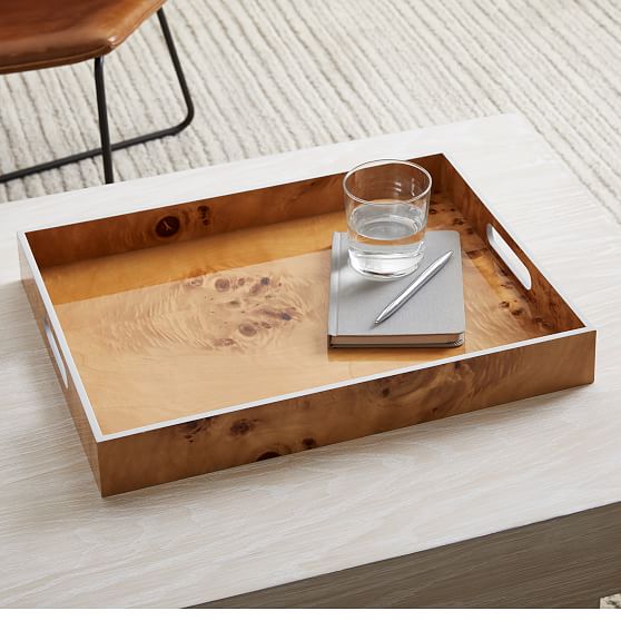 Lacquer Rectangle Tray Mdf Composite Burl Wood White - West Elm