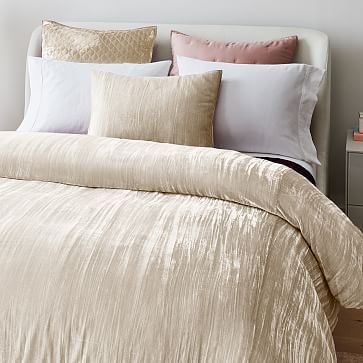 Lush Crinkle Velvet Duvet, King/Cal. King, Sand - West Elm | Havenly