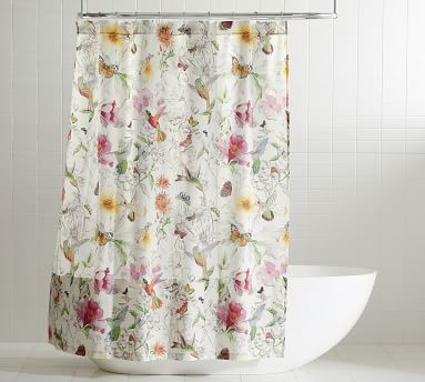 Pottery Barn Blue Florence Floral Organic Shower Curtain 72" 