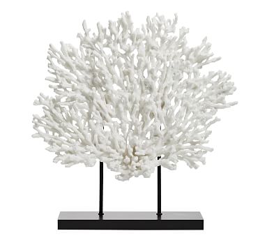Faux Coral on Black Stand, White, Medium