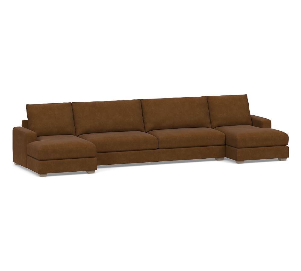 Canyon Square Arm Leather U-Chaise Sofa Sectional, Down Blend Wrapped ...