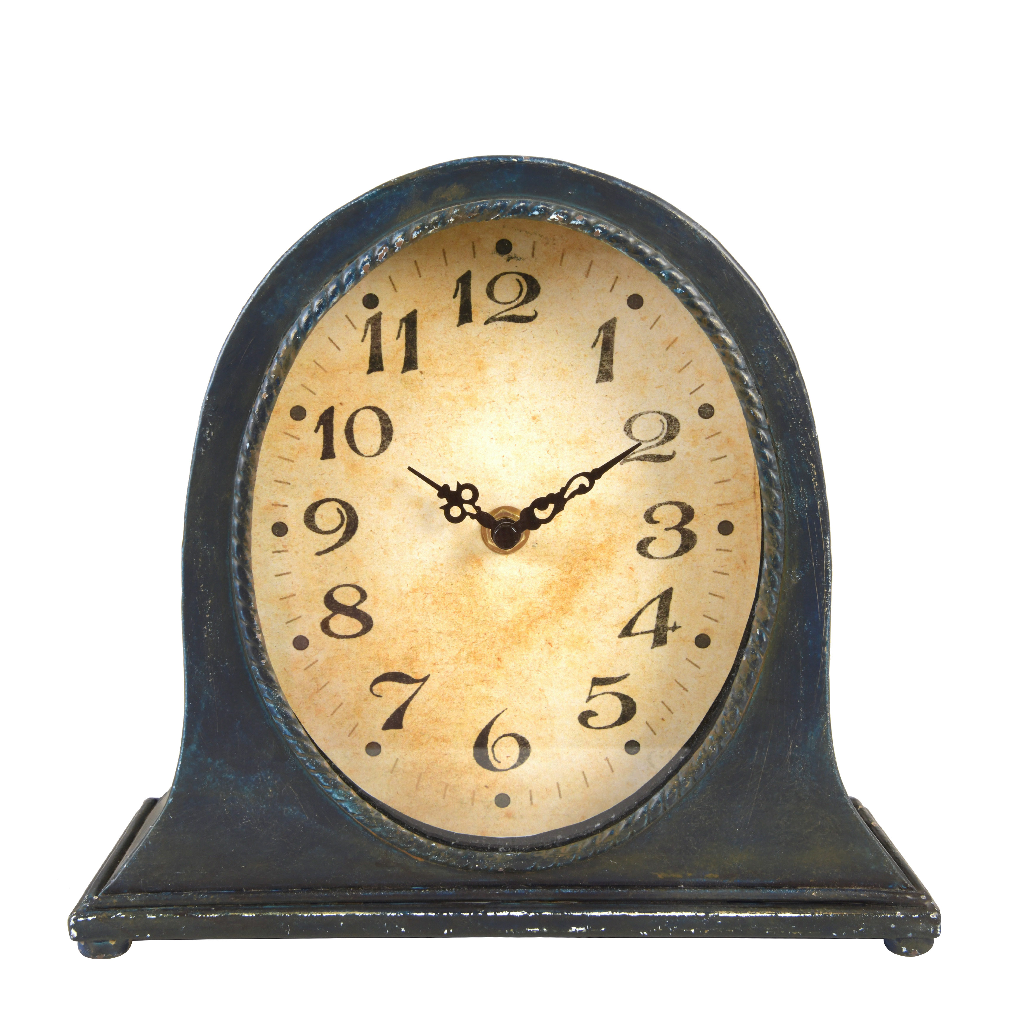 Metal Mantel Clock With Distressed Navy Finish - Nomad Home | Havenly