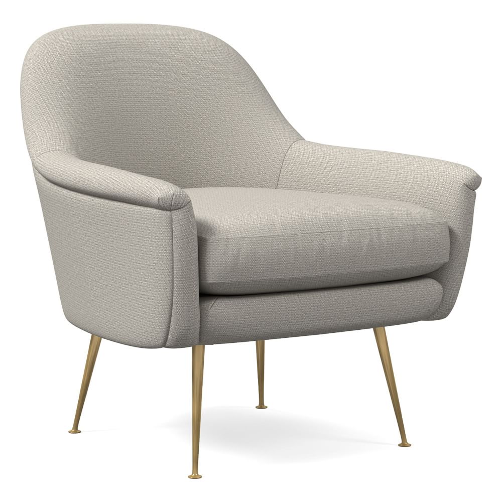 Phoebe Midcentury Chair, Poly, Basket Slub, Pearl Gray, Brass - West ...