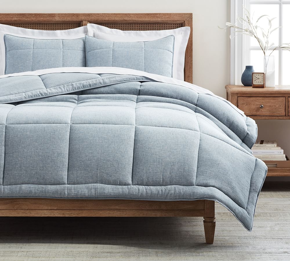 Chambray Belgian Flax Linen Waffle Comforter & Shams, Full/Queen ...