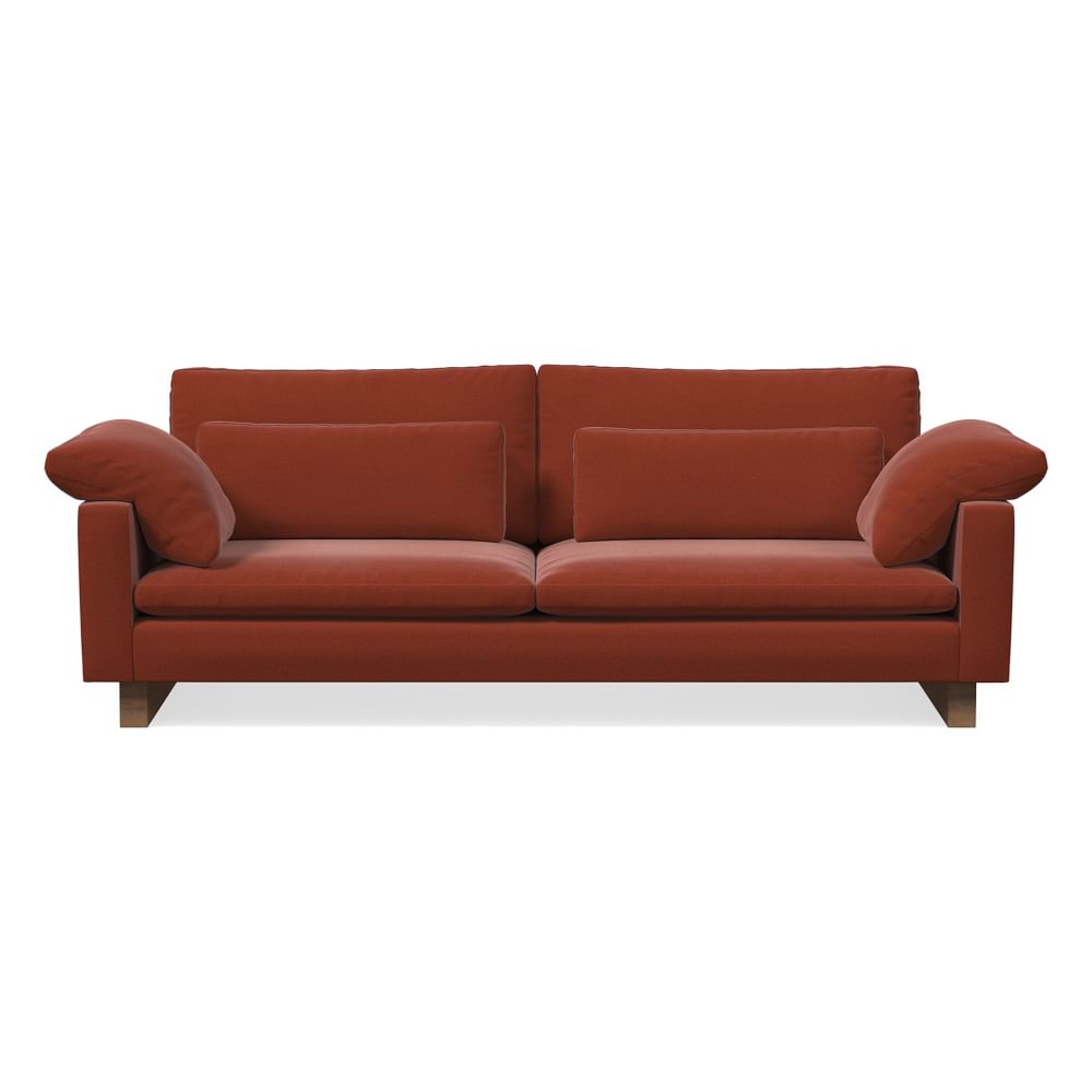 Harmony 92 Multi Seat Sofa Standard Depth Distressed Velvet Burnt Umber Dark Walnut West Elm Havenly