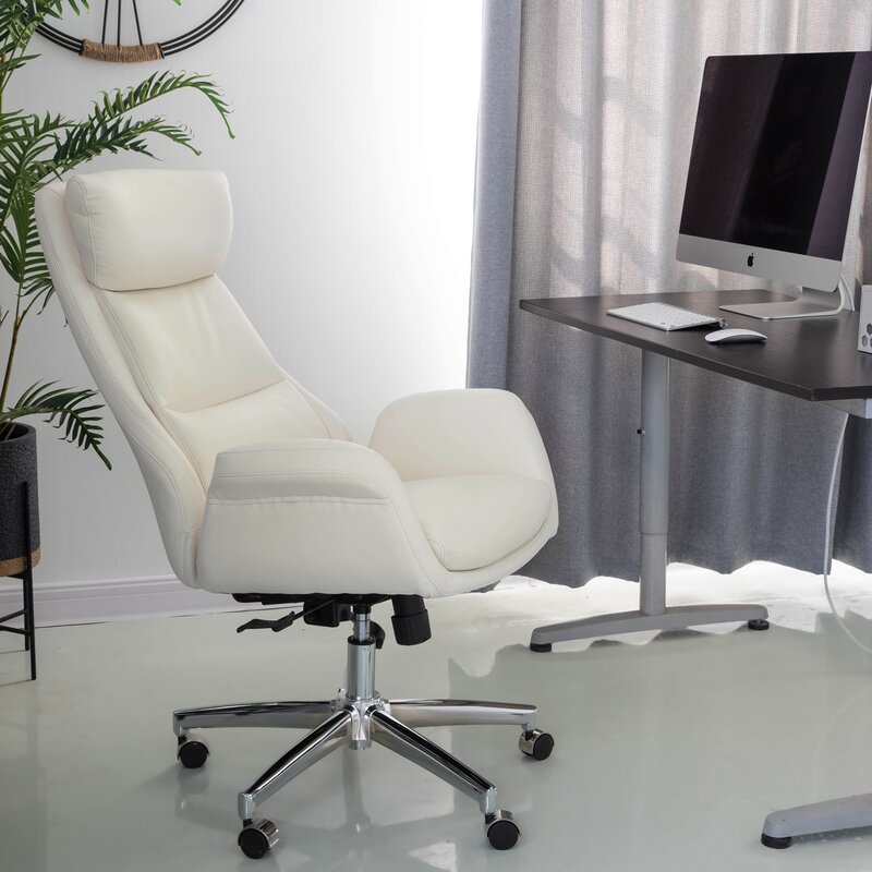 Harkness Ergonomic Faux Leather Executive Chair Cream Wayfair