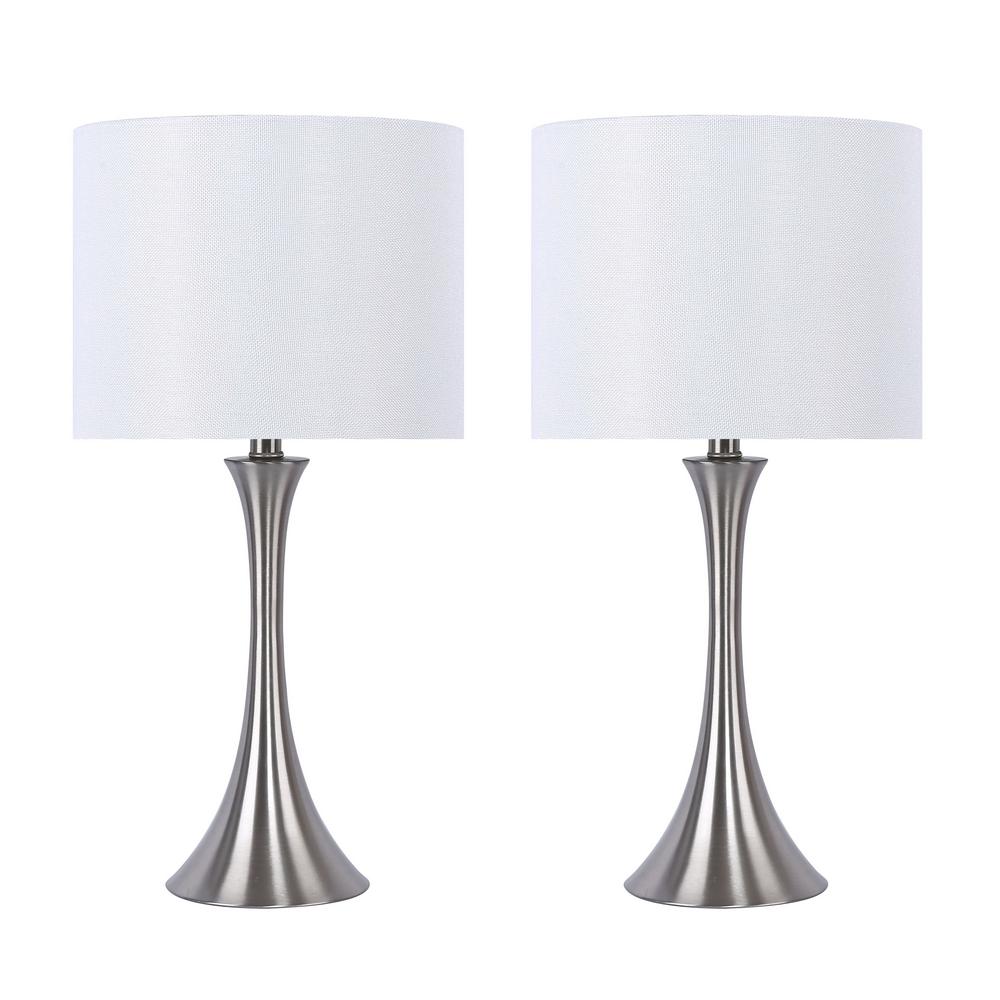 Brushed Nickel Table Lamp Set, Brushed Nickel Table Lamp With White Shade