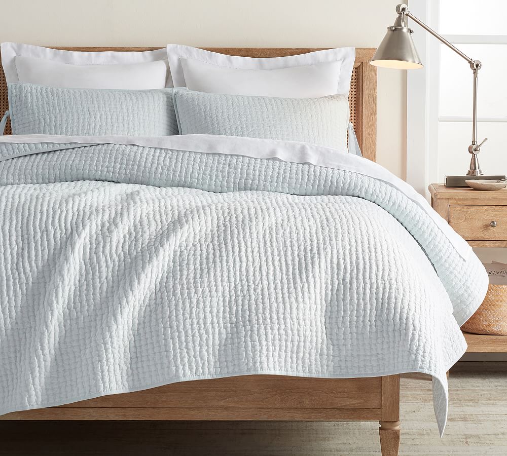 Blue Frost Pickstitch Cotton/Linen Quilt, Twin - Pottery Barn | Havenly