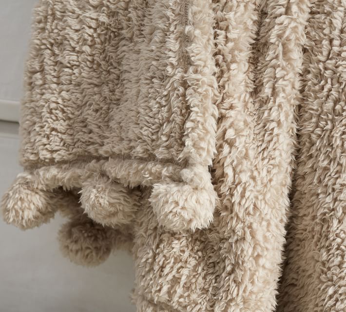 Cozy Pom Pom Sherpa Throw Blanket 50 x 60