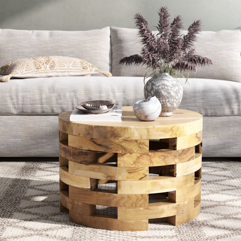 bandla solid wood drum coffee table