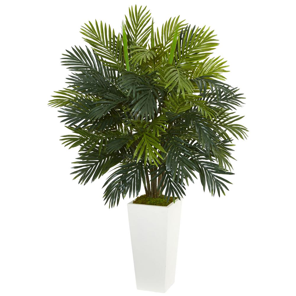 Areca Palm Artificial Plant in White Tower Planter - Home Depot | Havenly