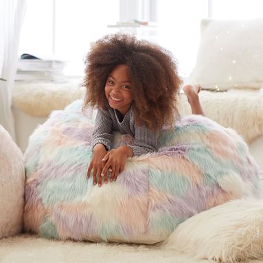 Pottery Barn Teen Pottery Barn Teen Unicorn Faux Fur Bean Bag Chair COVER Only 41" Large NWT 